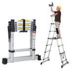 Hengda echelle tlescopique articule 1. 7m + 2. 0mescabeau marches pliable professionnel multifonction ...