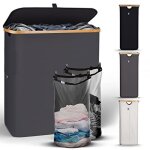 Hennez panier linge sale 140l - panier linge 2 compartiment - bac linge sale pliable couvercle poign�e ...