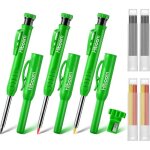 Hiboom 3 crayons charpentier 2. 8 mm avec 24 mines et taille crayon integre pour menuiserie btp vert ...