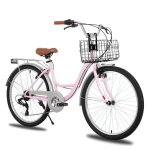 Hiland 26 pouces vlo de ville pour femmes - 7 vitesses freins double scurit cadre bas garde - boue ...