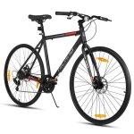 Hiland vélo de route 700c - freins à double disque 7 vitesses unisexe - cadre en aluminium léger - cadre ... Hiland vélo de route 700c - freins à double disque 7 vitesses unisexe - cadre en aluminium léger - cadre ...