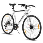 Hiland vélo de route 700c unisexe - freins à double disque 7 vitesses - cadre en aluminium léger - argent ... Hiland vélo de route 700c unisexe - freins à double disque 7 vitesses - cadre en aluminium léger - argent ...