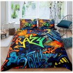 Hippie graffiti style housse de couette 140x200cm adolescents hip hop d�cor parure de lit pour enfants ...