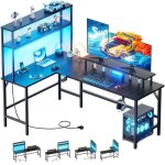 Hlonone bureau bureau gaming led 170 x 100 cm avec rangement table gamer avec prise int�gr�e & port usb ...
