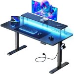 Hlonone led bureau assis debout electrique 160 x 60 cm bureau gaming avec prise int�gr�e & port usb 3 ...