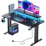 Hlonone led bureau gaming 120 x 60 cm avec multiprise avec support d�cran avec porte gobelet et crochet ...