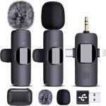 Hmkch double micro cravate sans fil pour iphone android cam�ra ordinateur portable pc microphone revers ...