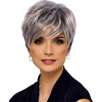 Hmwy - fashion perruque courte pour femme coupe garonne cheveux gris argent perruques synthtiques