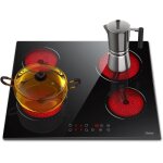 Hobsir plaque vitrocramique 4 feux table de cuisson 60cm encastrable 6000w commande tactile verre cramique ...