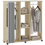 Armoire penderie mobile - homcom - meuble de rangement 6 roulettes dressing chambre - bois - 120l x 40l ...