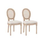 Chaises de salle � manger - muvoe - lot de 2 - tissu lin & rotin - pieds en bois massif - style vintage ...