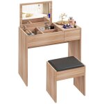 Homcom coiffeuse avec tabouret table de maquillage avec miroir plateau abattant et bo�tes de rangement ...