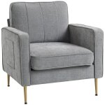 Canap� 1 place - homcom - fauteuil pieds acier dor� grand confort pochettes lat�rales salon - tissu - ...