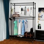 Homdox portant double avec tagres rglables en hauteur 60x42x205cm avec 2 crochets rails  vtements ...