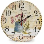 Home 34cm vintage horloge murale rustique silencieuse en bois cadran horloge minuteur caf et fleur pzcc ...