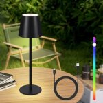Homefire lampe de chevet led avec piles - rgb noir touch dimmable sans fil rechargeable lampe � poser ...