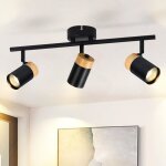 Homefire plafonnier 3 gu10 spot bois - vintage noir spot de plafond orientable 330 spot pour salon cuisine ...