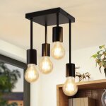 Homefire plafonnier plafonnier noir vintage - lampe de cuisine e27 4 ampoules spots de plafond industriels ...