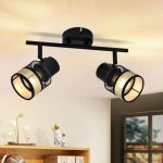 Homefire spot plafonnier 2 e27 noir - vintage tissu m�tal orientable 330� spot de plafond pour hall salon ...