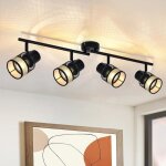 Homefire spot plafonnier 4 e27 noir - vintage tissu m�tal orientable 330� spot de plafond pour hall salon ...