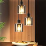Homefire suspension verre noir diam. 26cm e27 salon 3 ampoules lampe de salle � manger vintage lampe ...