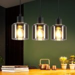 Homefire suspension verre noir diam. 68 cm e27 vintage 3 ampoules lampe de salle � manger lampe � industrielle ...