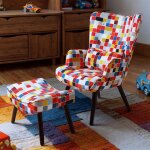 Homemiyn fauteuil  accoudoirs avec coussin et pou - canap dangle pour salon - design mosaque colore ...