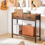 Console meuble - hoobro - table dentre - 2 tiroirs en tissu - marron rustique - vintage