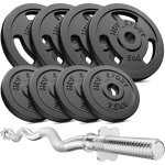 Hop - sport set dhaltres en fonte 37 kg avec barre sz curl et disques de poids jeu dhaltres complet ...