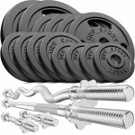 Hop - sport set dhalt�res en fonte 76 kg avec deux barres courtes barre longue barre sz - curl et disques ...