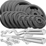 Hop - sport set dhaltres en fonte 96 kg avec deux barres courtes barre longue barre sz - curl et disques ...