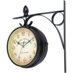 Horloge de gare rétro horloge murale double cadran avec potence de fixation pendule double face pour ... Horloge de gare rétro horloge murale double cadran avec potence de fixation pendule double face pour ...