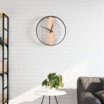 Horloge murale - �35 cm - fer et bois de ch�ne - mouvements silencieux - d�coration int�rieure
