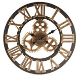 Horloge murale 3d vintage gear grand - bois - dcor or - 60 cm