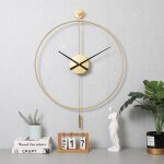 Horloge murale classique silencieuse � pendule design ronde minimaliste moderne m�tal dor� 50 cm