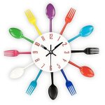 Horloge murale de cuisine 3d amovible moderne et cr�ative avec couverts cuill�re fourchette miroir autocollant ...