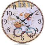 Horloge murale cuisine bois jaune silencieuse 30cm pendule murale quartz rustique avec le modle de chef ...