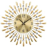 Horloge murale europenne vintage en mtal avec diamants et cristaux (dor) 37. 5cm