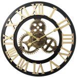 Horloge murale industrielle r�tro - okz - 40 cm - or + noir - style europ�en - engrenage d�coratif - ...