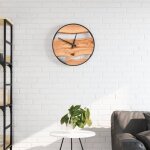Horloge murale marron �35 cm en fer et bois dolivier ? mouvement quartz silencieux