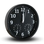 Horloge murale fishtec radiopilot�e hygrom�tre thermom�tre fond noir chiffres blancs lecture facile