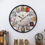 Horloge murale ronde 50 cm horloge murale r�tro en fer forg� silencieuse fonctionnement � piles noire ...