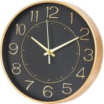 Horloge murale ronde silencieuse de 305 cm sans tic - tac pour salon cuisine bureau (noir / or rose)