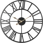 Horloge murale silencieuse 50cm vintage squelette en m�tal horlogemaison horloge (noir - or)