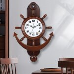 Horloge murale style marin?design vintage en forme de gouvernail? pendule dcorative en bois imitation ...