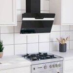 Hotte murale en acier et verre tremp� - vidaxl - 60 cm - noir - d�bit dair 297 m� / h - filtre � graisse ...