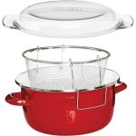 Housewares friteuse avec couvercle en pyrex / panier en fil de fer / rouge 5 litres 16x33x27cm Housewares friteuse avec couvercle en pyrex / panier en fil de fer / rouge 5 litres 16x33x27cm