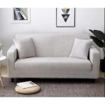 Housse de canap� 4 places imprim� extensible avec accoudoirs pour longueur de 235 - 300 cm gris clair ...