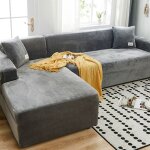 Housse de canap� d?angle l en tissu doux extensible 4 places gris fonc� prot�ge sofa universel