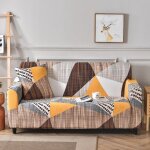 Housse de canap extensible 2 place couverture canap avec accoudoirs gomtrie brun[sft5]